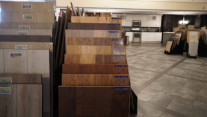 Flooring samples displayed inside One Stop 4 Flooring showroom in Las Vegas
